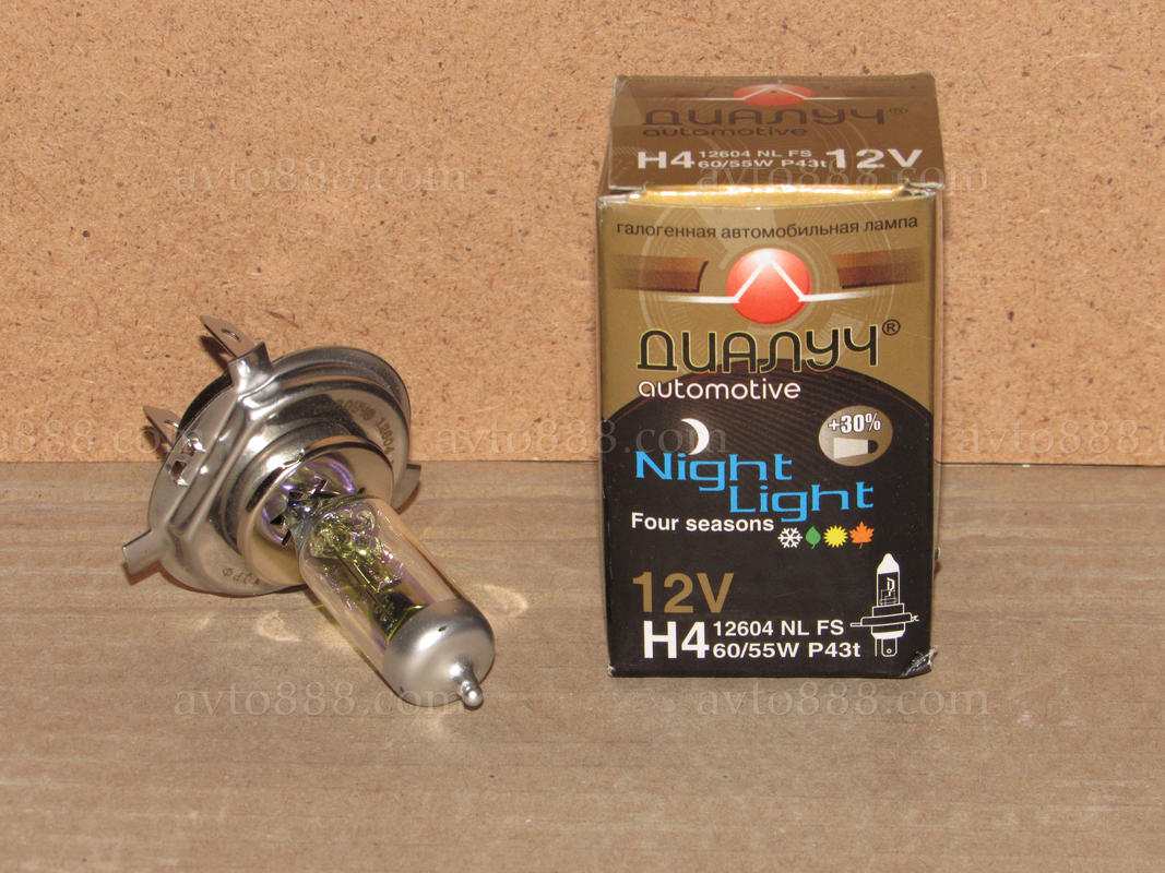 лампочка 12v Н4 P43 60/55W "ДиаЛУЧ"  /  NIGHT LIGHT FOUR SEASON