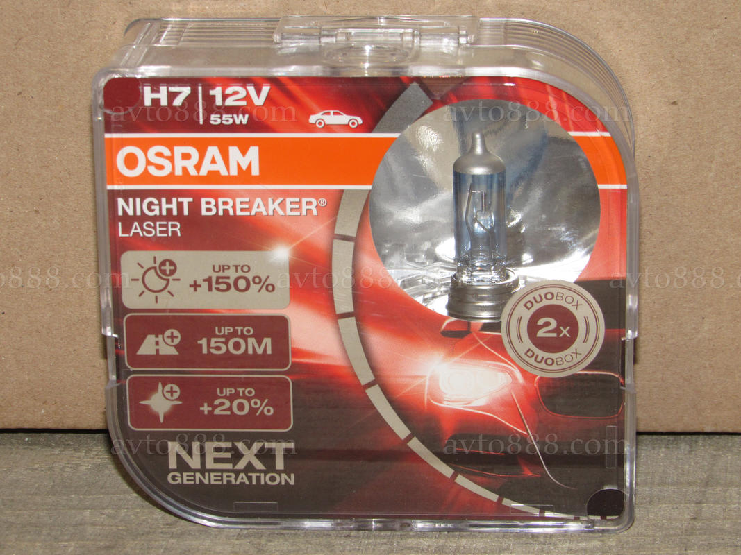 лампочка 12v Н7 55W к-кт "Osram"   +150% NIGHT BREAKER