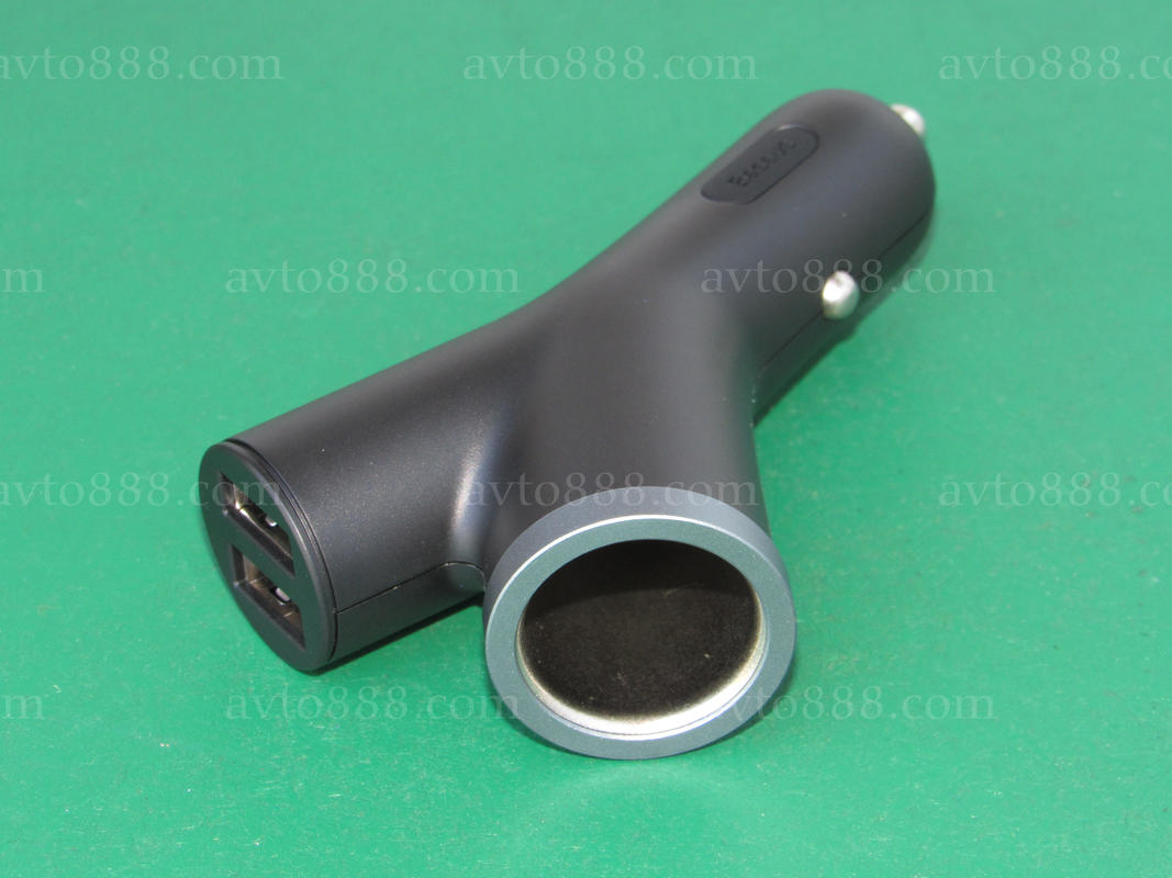 зарядка телефона автомоб. Baseus Y type dual USB+cigarette lighter extended car charger Black