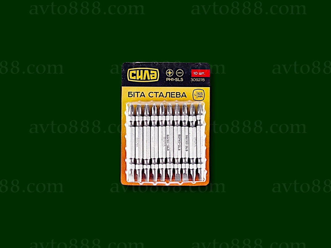 біта "+-" 2-х стороння РН1-SL5х65 мм  (10шт в уп)  "Сила"