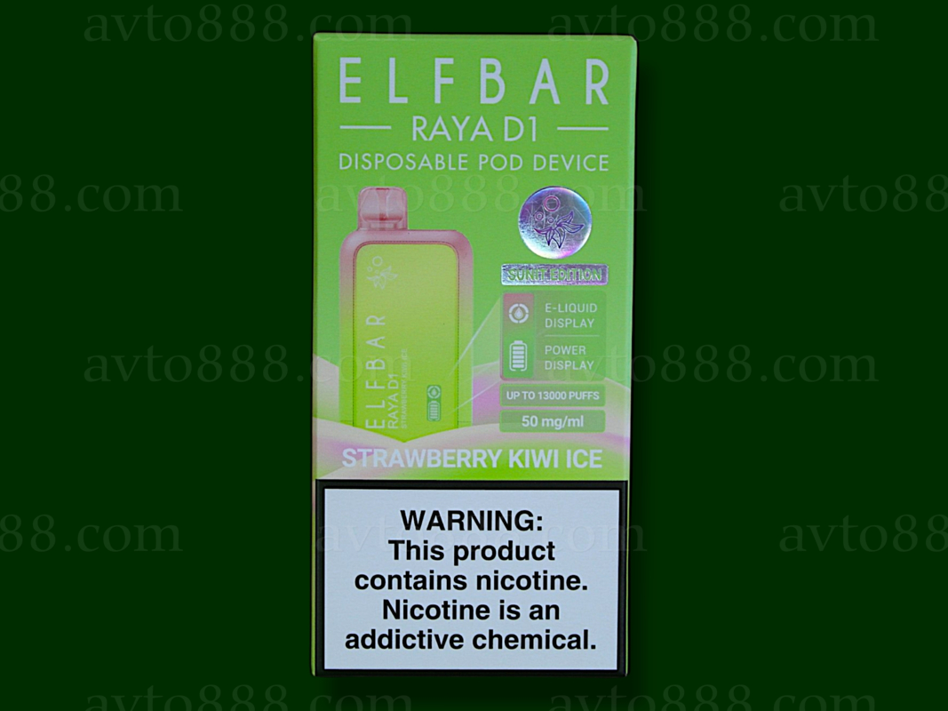 Elf Bar Raya D1 13000 Strawberry Kiwi Ice (Клубника Киви Лед) 5% Одноразовый POD