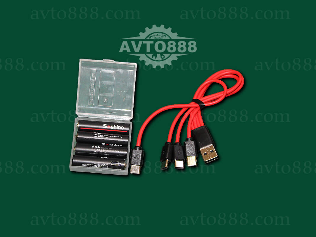 батарейка /пальчик/ "ААА" (4шт) Soshine 1,5V 600 mAh с разъемом Type-C (кабель + кейс)
