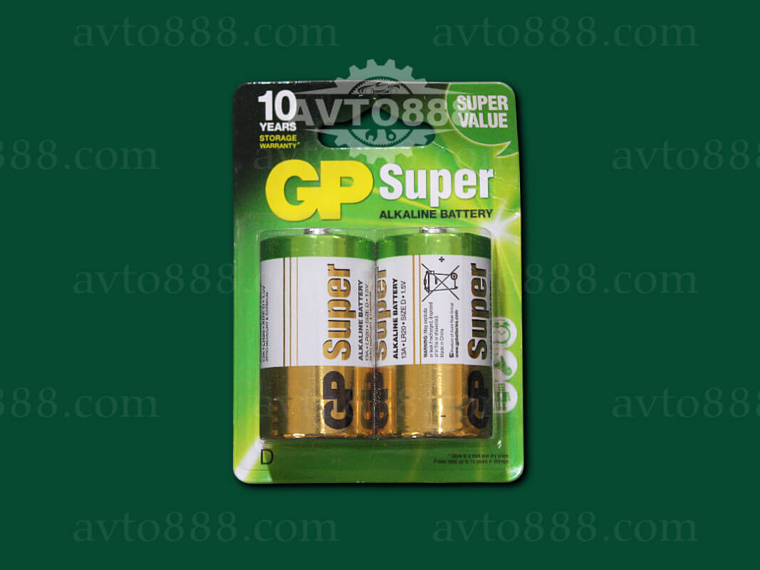 батарейка /пальчик/ LR20, D (2шт) GP SUPER ALKALINE 1.5V 13A-U2