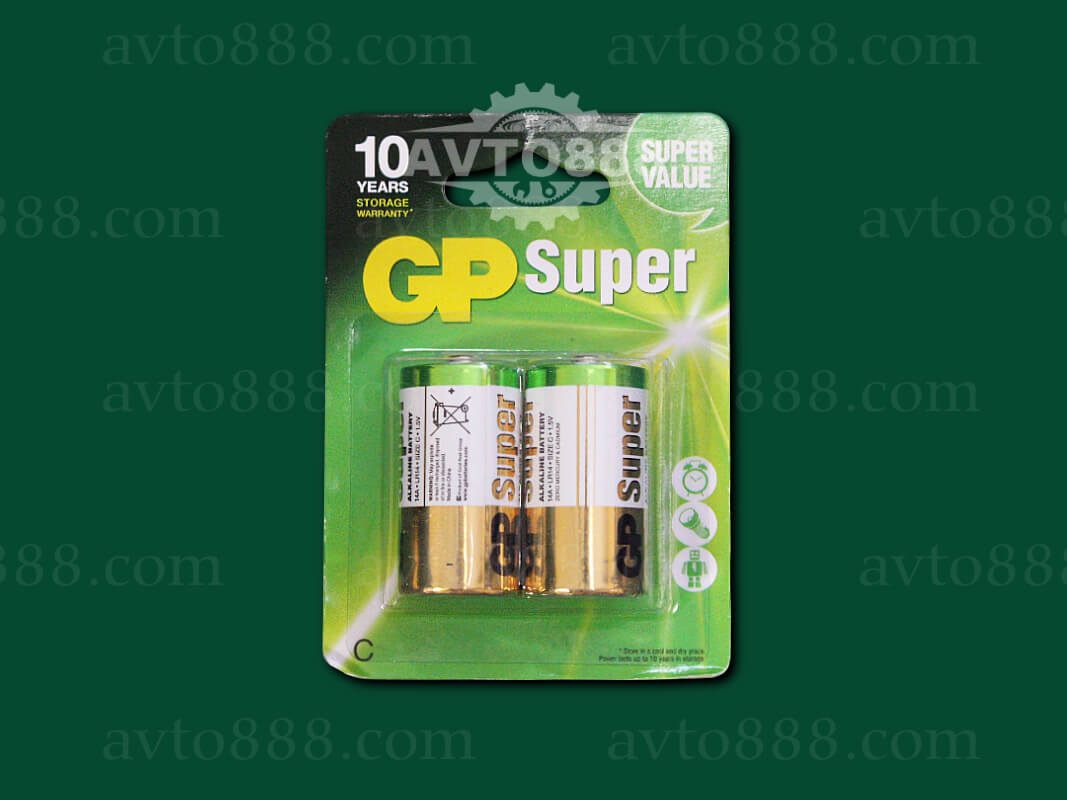 батарейка /пальчик/ LR14 (2шт) GP SUPER ALKALINE 1.5V 14A-U2 Лужні